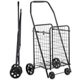 thumbnail image 1 of Shopping Cart, Folding Grocery Utility Cart with Swivel Wheels, 90 LBS Large Load Capacity, Heavy Duty Rolling Laundry Basket Butler for Laundry, Shopping, Camping, Grocery, Luggage, Black, 1 of 11