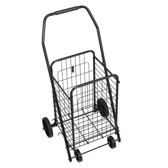 Shopping Cart, Folding Grocery Utility Cart with Swivel Wheels, 90 LBS Large Load Capacity, Heavy Duty Rolling Laundry Basket Butler for Laundry, Shopping, Camping, Grocery, Luggage, Black