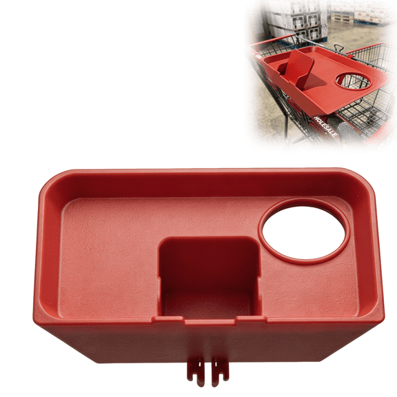 Shopping Cart Tray for Costco Carts, Food Organizer with Cup Holder and Phone Slot, Convenient Snack Serving Accessory for Store Shopping, Red