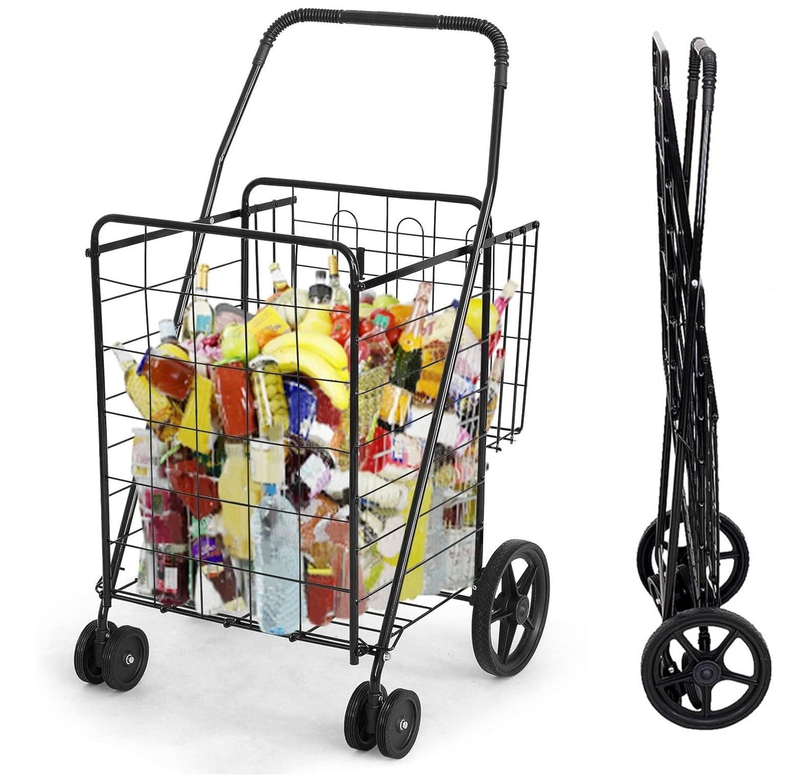 Shopping Cart with Wheels, Foldable Utility Metal Carts with 360