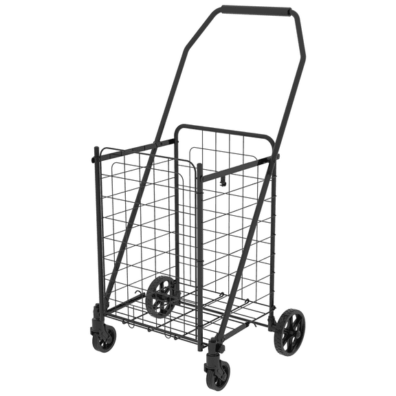 Shopping Cart with open door,Grocery Cart on Wheels, Foldable Utility Shopping Carts with Double Basket and 360 Rolling Swivel Wheels for Groceries Laundry