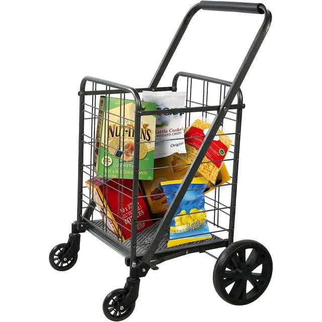 Shopping Cart with 360 Rolling Swivel Wheels for Groceries Laundry Book Luggage Travel 77 lbs
