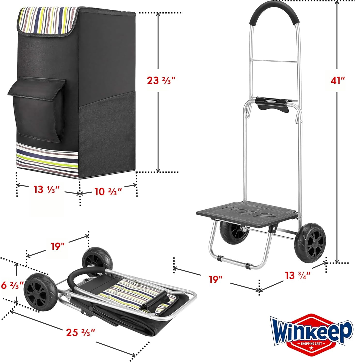 Shopping Cart with  Large Black Bag, 220 lbs Capacity Foldable Utility Trolley for Grocery Laundry