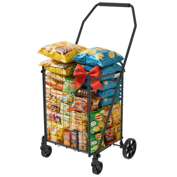 Shopping Cart with Wheels,Grocery Cart,Wagons,Foldable Utility Shopping Carts for Groceries, Laundry, Pantry, Garage