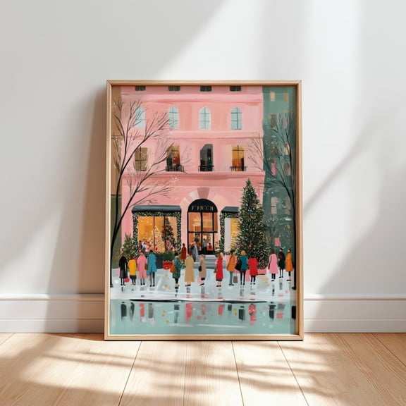 Shopping City Illustration Poster, Pastelartwork, Unframed Poster Size 8x12