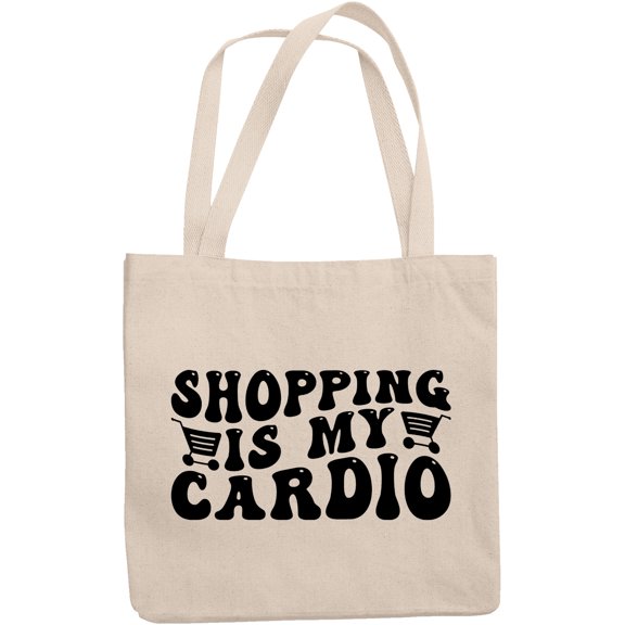 Shopping Is My Cardio, Work Out Humor Quote, Groovy Retro Wavy Text Merch Gift, 12oz Canvas Tote Bag