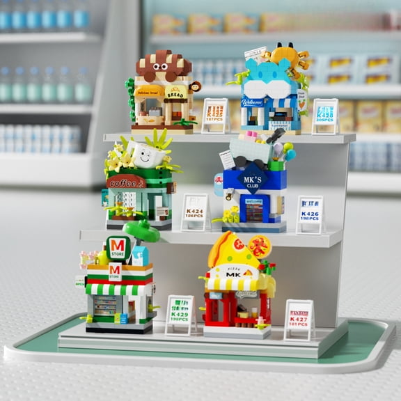 Shopping Mall Micro Building Blocks Set, Mini House Construction Toys for Home Decor & Gifts (6 set)