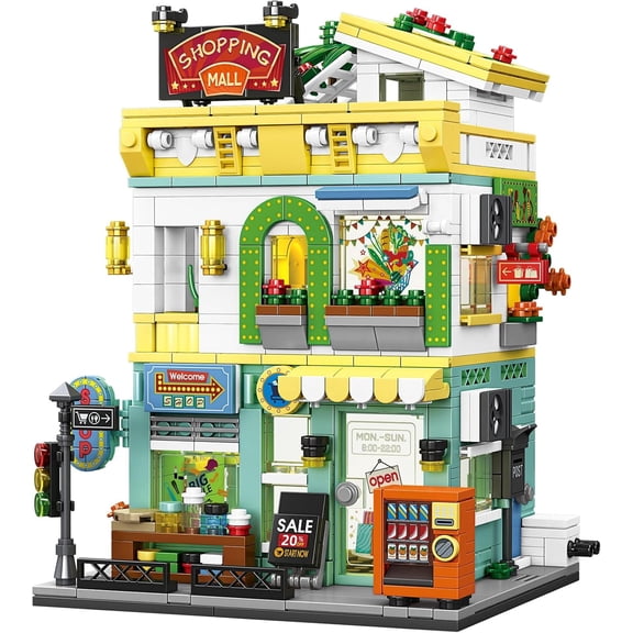 Shopping Mall Street View Building Blocks, Modular City Architecture Model, Creative Collectible Brick Set for Adults, Home Decor Display Birthday Gift (713 PCS)