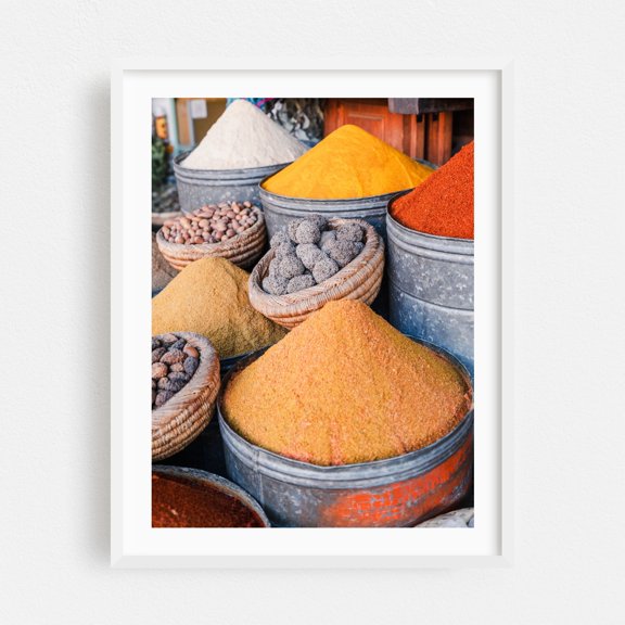 Shopping in Morocco - Marrakesh Marrakesh-Safi Morocco Photography Kitchen Decor Rustic Mediterranean Travel Poster White Framed Wall Art Print 18 x 24 inches