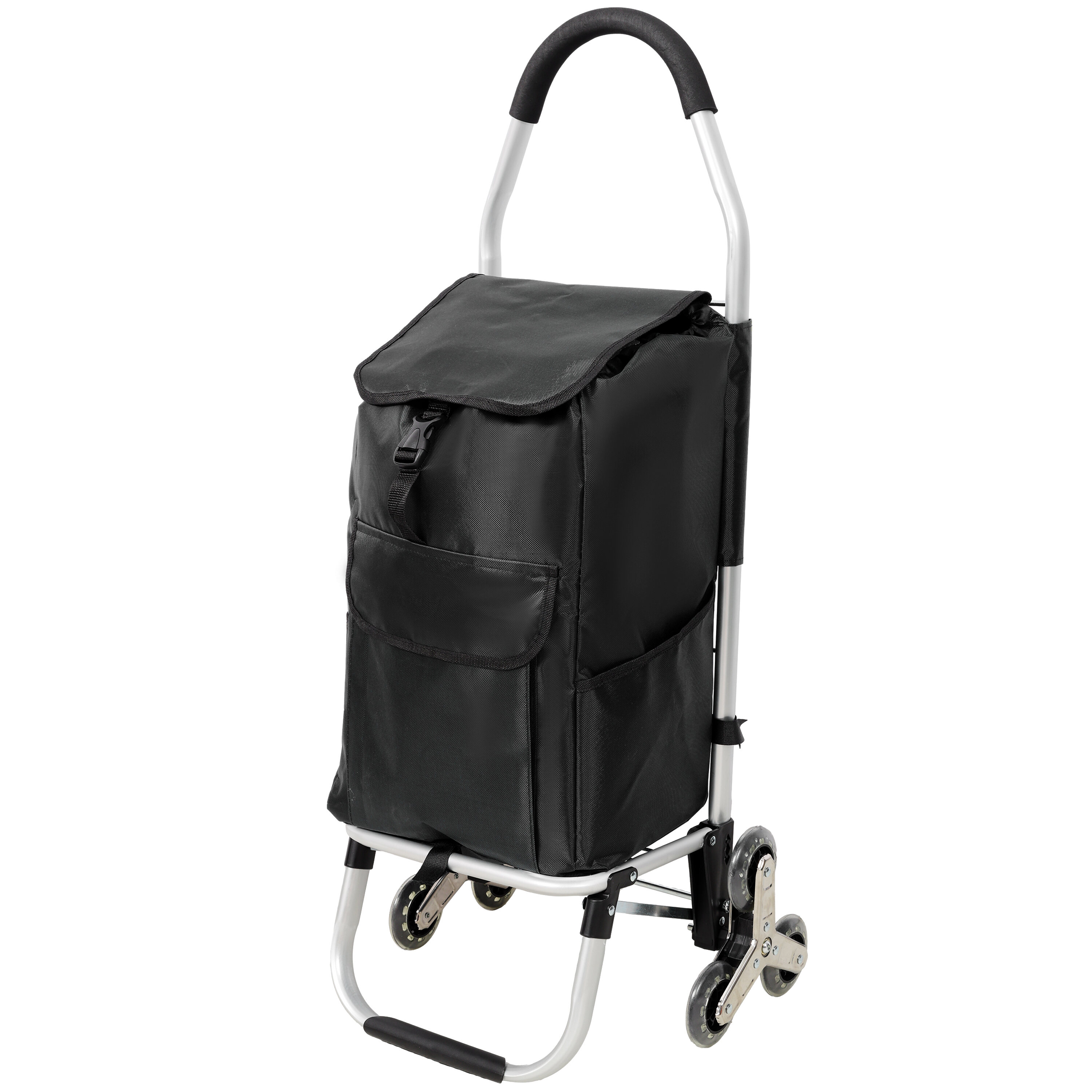 , Shopping Stair Trolley with Wheels,Trolley Black Foldable Shopping Cart,Removable Shopping OxWaterproof Bag,Stainless Steel Triangular Wheels, Black, Black ,Aluminium ,