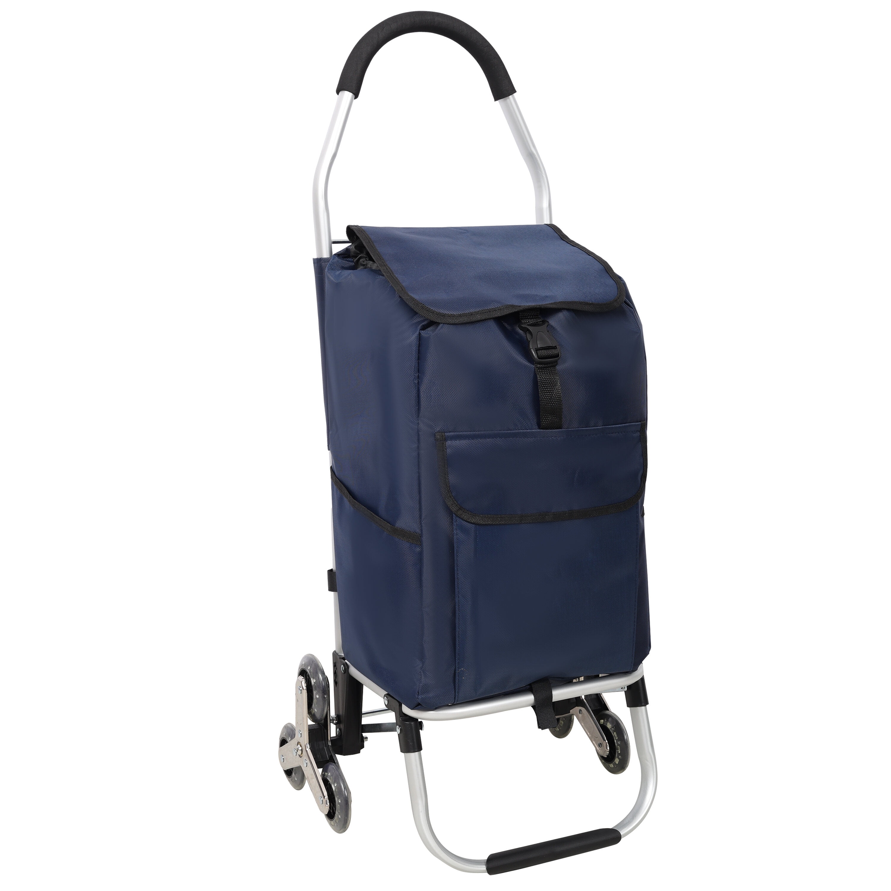 , Shopping Stair Trolley with Wheels,Trolley Black Foldable Shopping Cart,Removable Shopping OxWaterproof Bag,Stainless Steel Triangular Wheels, Blue, Blue ,Aluminium ,