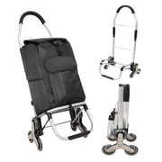 Shopping Stair Trolley with Wheels,Trolley Black Foldable Shopping Cart,Removable Shopping Oxford Waterproof Bag,Stainless Steel Triangular Wheels, Black
