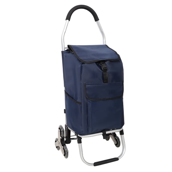 Shopping Stair Trolley with Wheels,Trolley Black Foldable Shopping Cart,Removable Shopping Waterproof Bag,Stainless Steel Triangular Wheels, Blue
