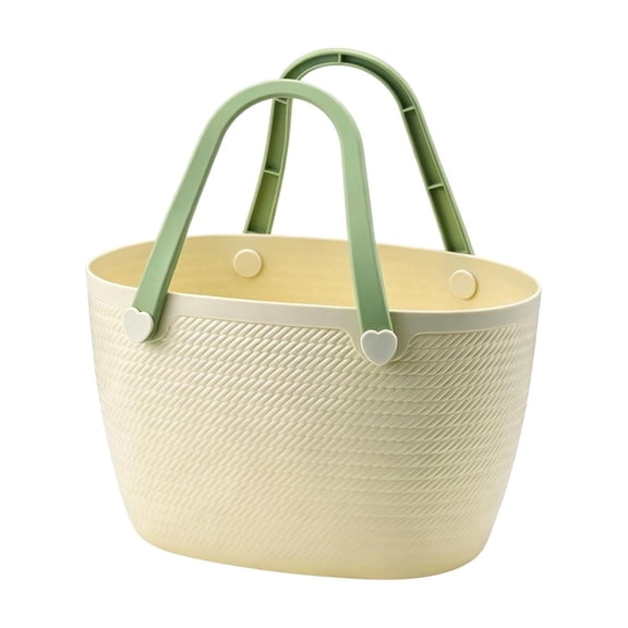 Shopping And Storage Basket,Large Capacity Plastic Handheld Tote With Open Top,Hollowed Out Woven Texture,Sturdy Reinforced Handles,Drainage Friendly Design,Multipurpose Carry Container