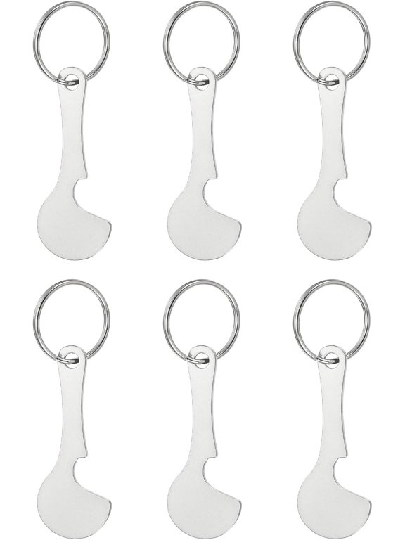 Shopping Trolley Token Key Ring, 6 Pack 2.3 Inch Stainless Steel Cart Remover Unlock Release Keychain for Grocery Cart, Silver Tone -