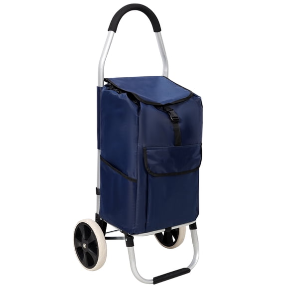 Shopping Trolley with Wheels, Foldable Aluminum Frame Cart with Removable Waterproof Oxford Bag, 40L Capacity, 40kg Load, Blue