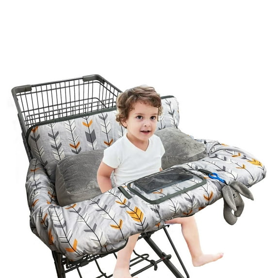 Shopping cart cover with removable pillow for baby boy & girl, kids high chair cover, with Cellphone Holder,Infant Grocery Cart Cushion, Grey
