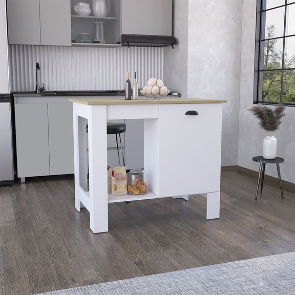 Shoproni Kitchen Island - One Drawer, White Finish - 35"H x 40"W x 27"D