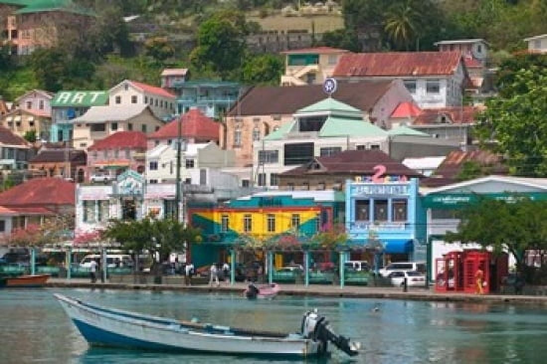 Shops Restaurants and Wharf Road The Carenage Grenada Caribbean Canvas Art - Walter Bibikow DanitaDelimont (36 x 24)