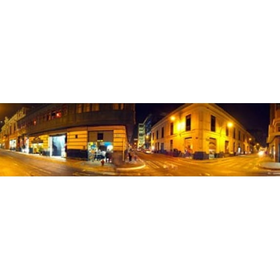 Shops along a street at night, Lima, Peru Poster Print (40 x 10)