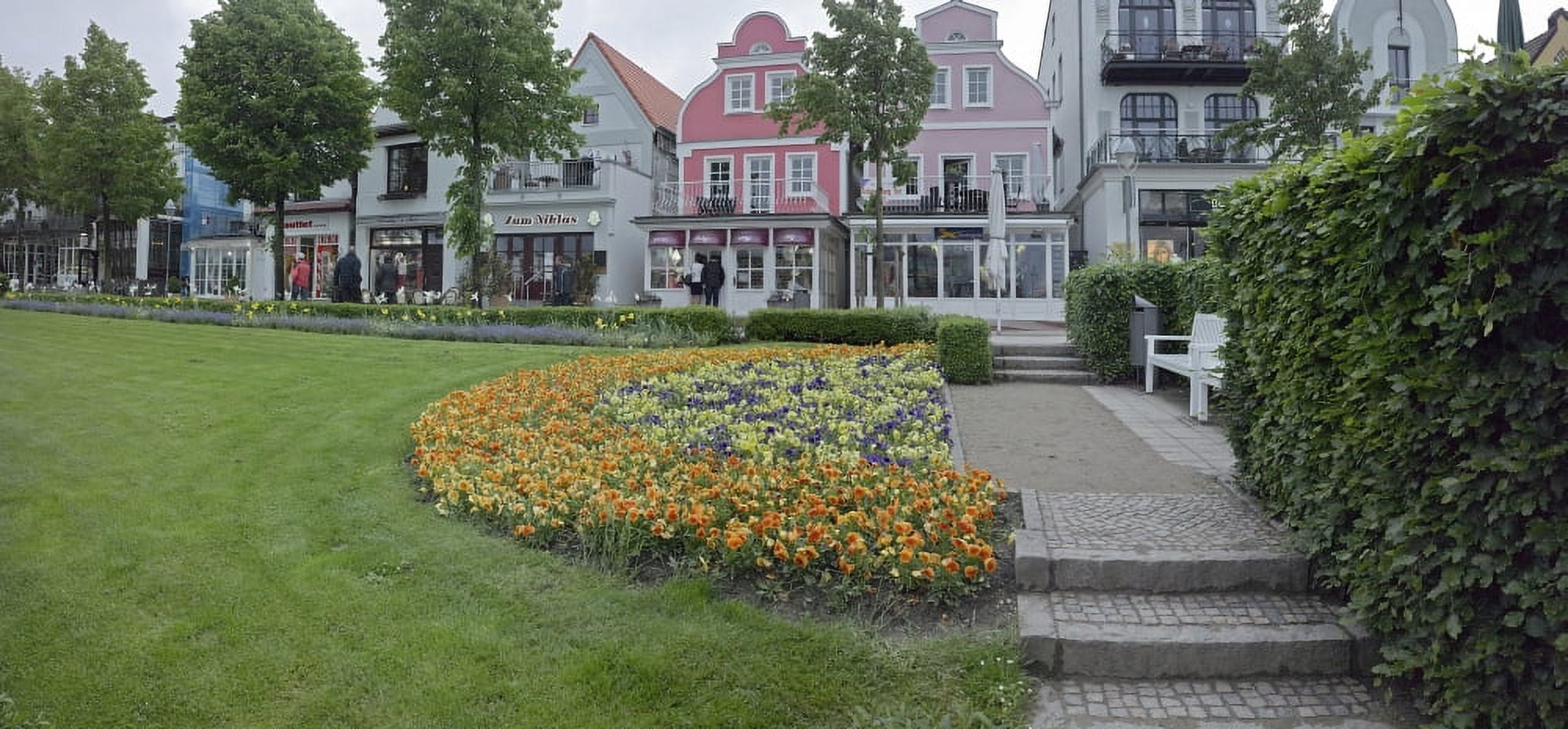 Shops and garden Warnemunde Rostock Germany Canvas Art - Panoramic Images (9 x 27)