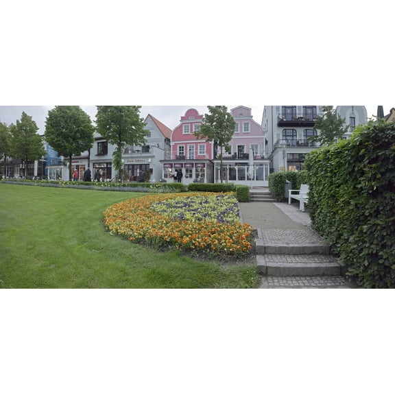 Shops and garden, Warnemunde, Rostock, Germany Poster Print (9 x 27)