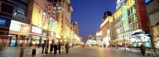 Shops lit up at dusk Wangfujing Beijing China Canvas Art - Panoramic Images (36 x 13)
