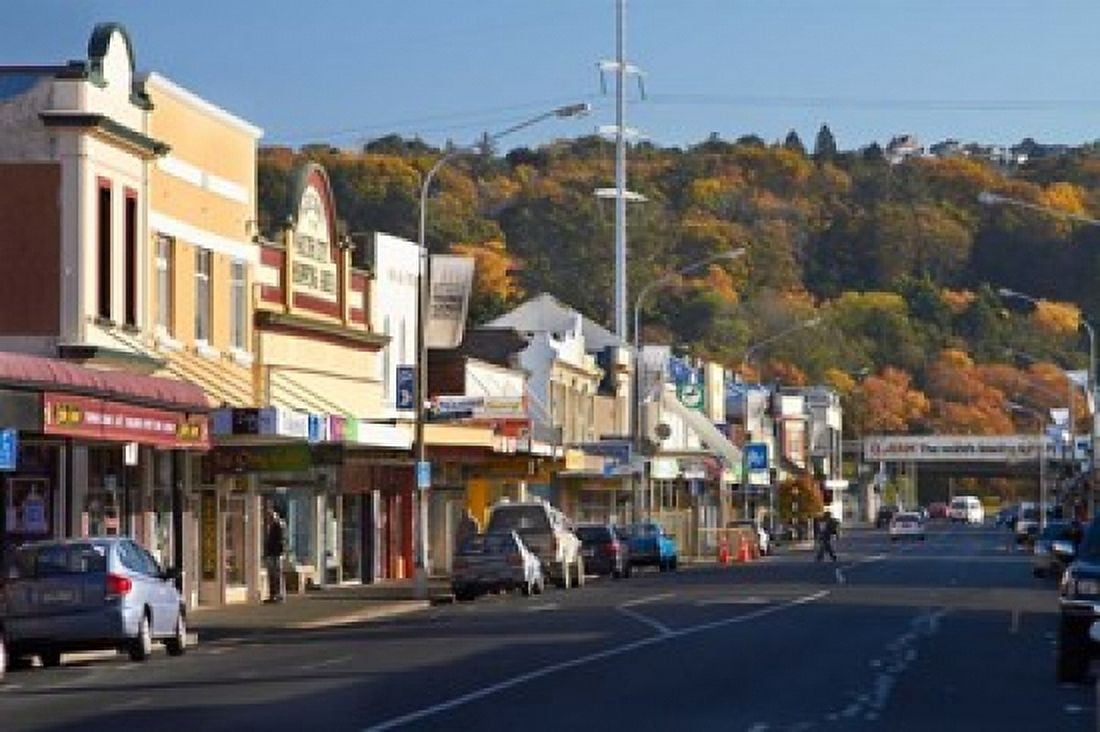 Shops on King Edward Street Autumn Dunedin South Island New Zealand Canvas Art - David Wall DanitaDelimont (26 x 18)