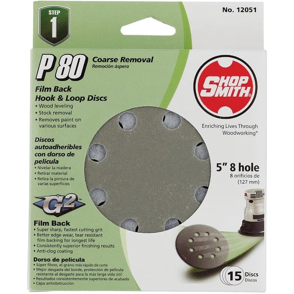 Ali Industries Shopsmith Sandpaper Hook&Loop 5 " 0grit, Grit8 Residential Use, Standard Application