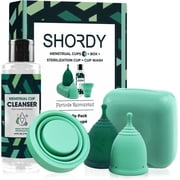 Shordy Menstrual Cup Complete Kit, 2 Sizes S+L with Sterilizer Container and Wash