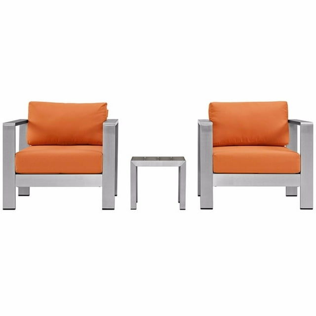 Shore 3 Piece Outdoor Patio Aluminum Sectional Sofa Set, Silver Orange