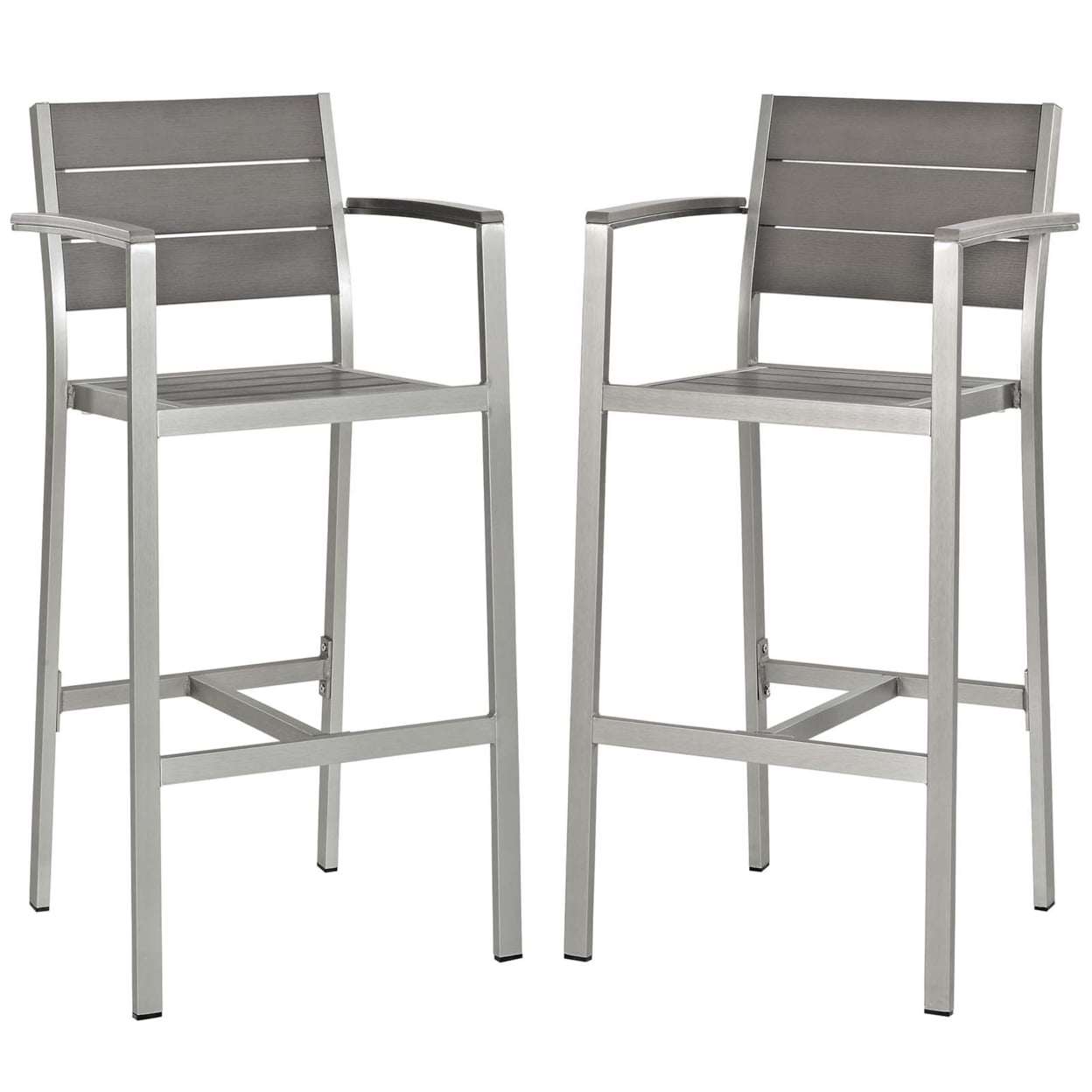 Shore Silver Gray Aluminum Outdoor Bar Stools with Wood Accents