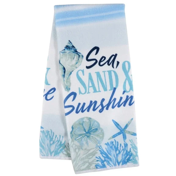 Shore Living Kitchen Towel Polyester Sea, Sand, Sunshine Shells ~ Qty 1