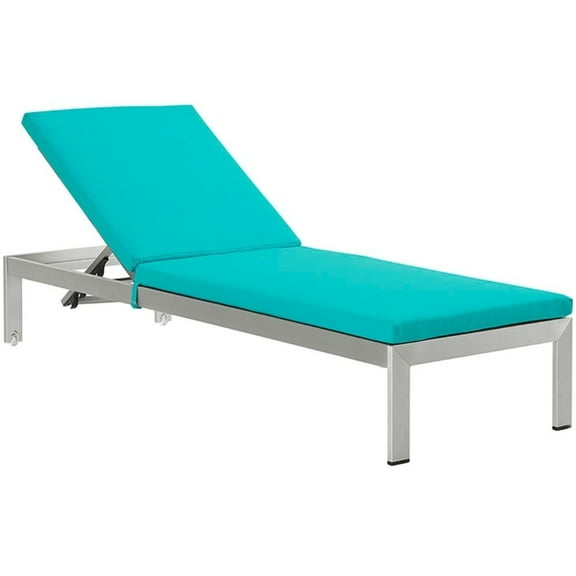 Modway Shore Outdoor Patio Aluminum Chaise with Cushions in Silver Turquoise