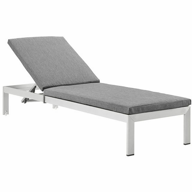 Shore Outdoor Patio Aluminum Chaise with Cushions Silver gray