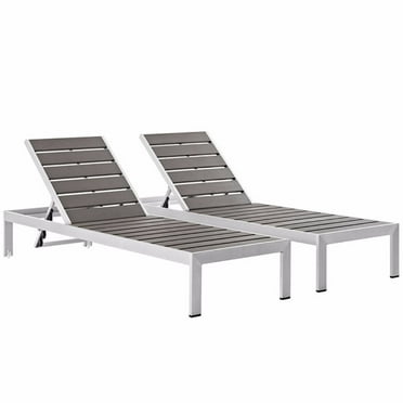 Shore Set of 2 Outdoor Patio Aluminum Chaise Silver Gray Size : 76"Lx25"Wx12"H