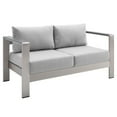 thumbnail image 1 of Modway Shore Sunbrella® Fabric Aluminum Outdoor Patio Loveseat in Silver Gray, 1 of 6