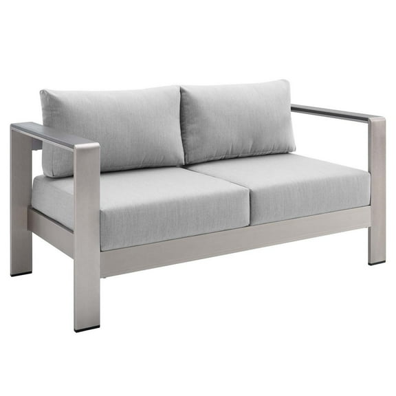 Modway Shore Sunbrella® Fabric Aluminum Outdoor Patio Loveseat in Silver Gray