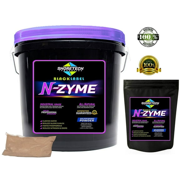 Shore-Tech Industries Black Label N-Zyme | Lake & Pond Bacteria, Enzymes, Bio-Stimulant Powder | Muck, Sludge, Odor Control (20 lb (40 x 8 oz Packets))