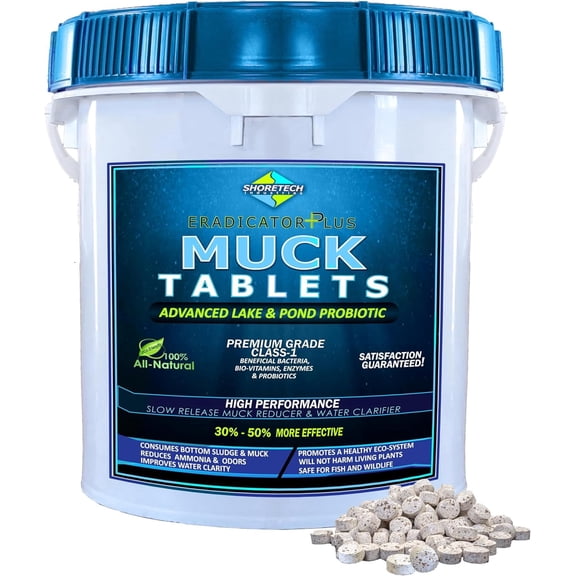 Lake Muck Reducer Tablets - Advanced Lake & Pond Probiotic Water Clarifier for Clearing Muck Away from Pond Bottoms & Lakefronts Enjoy Your Beach