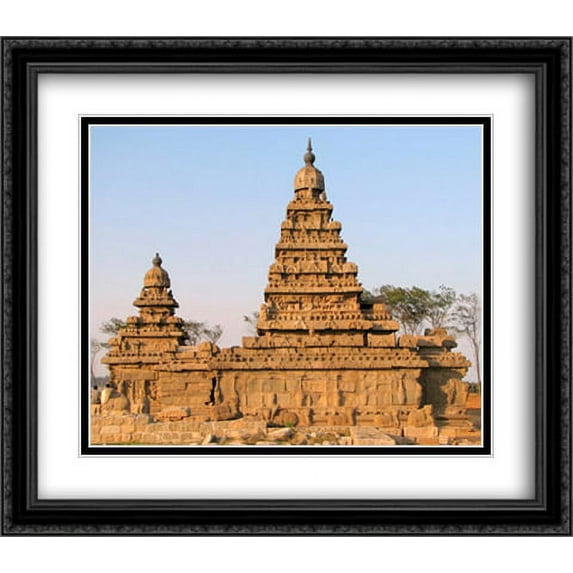 Shore Temple, India 2x Matted 32x28 Large Black Ornate Framed Art Print by The Cityscape Art Print Series