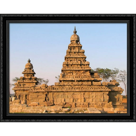 Shore Temple, India 34x28 Large Black Ornate Wood Framed Canvas Art