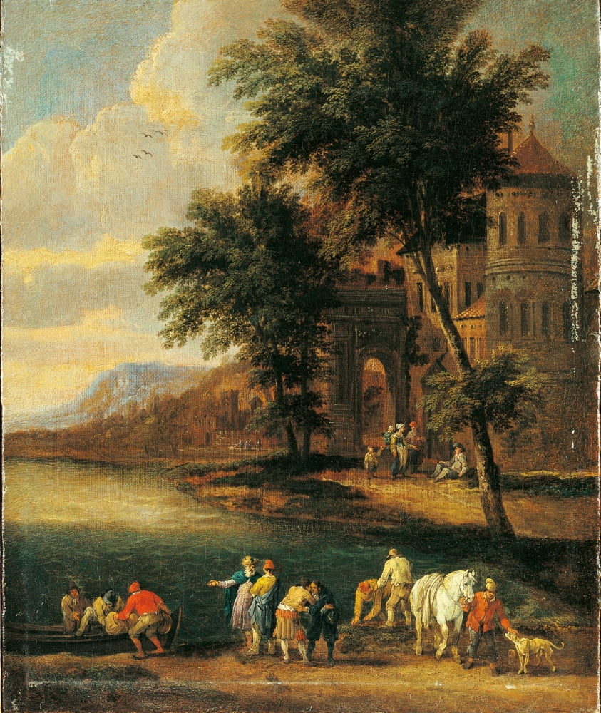 Shore With Figures And A Church Canvas Art -  (18 x 24)