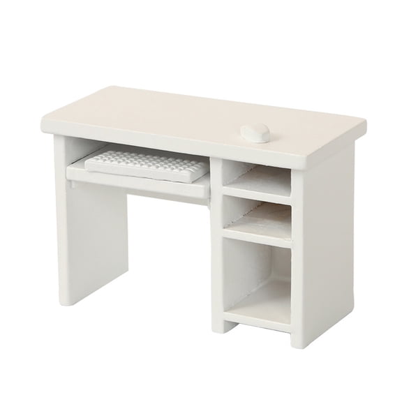 Shoreew 1:12 Miniature Computer Desk Doll House Mini Furniture Computer Desk with Mouse Keyboard Model for Doll House Accessories