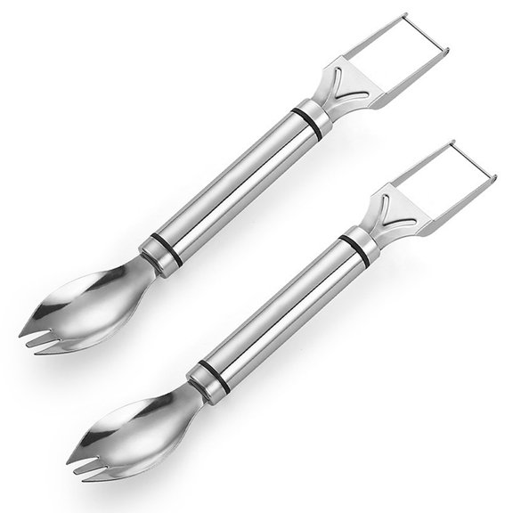Shoreew 1/2Pcs Watermelon Fork Slicer Stainless Steel 2 in 1 Cutter Round Fork Head Portable Kitchen Fruit Cutting Fork for Watermelon Chunks Cake Bread Pizza Multi-Purpose Tool
