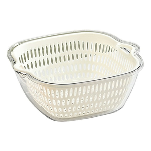 Shoreew 1/3Pcs Double-layer Fruit Vegetable Wash Basins Drain Baskets with Handle Food Grade BPA Free Easy to Clean Storage Baskets