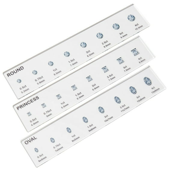 Shoreew 1/3Pcs Rhinestone Measuring Ruler Transparent Acrylic Round Oval Square Rhinestone Size Measurement Ruler Reference Template Jewelry Guide Ruler