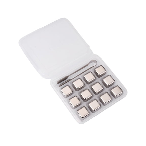 Shoreew 1/4/8/12 Pcs Stainless Steel Ice Cubes Set Reusable Chilling Stones for Wine Whiskey Food-Grade Modern Design Bar Party Kitchen Accessory