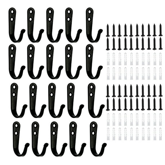 Shoreew 10/15/20Pcs Metal Wall Hooks with Screws Heavy Duty Multi-functional Home Office Bathroom Clothes Hat Scarf Towel Bag Keys Umbrella Bag Hanger