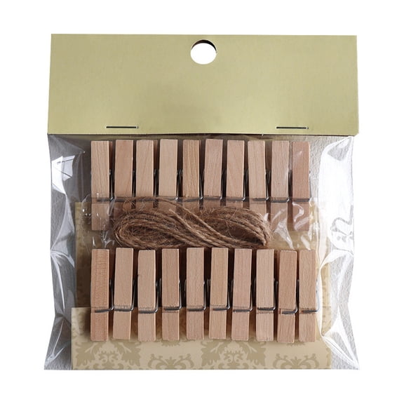 Shoreew 10/20Pcs Wooden Clothespin with Rope Home Classroom Photo Picture Hanging Love Heart Clip Heavy Duty Sock Towel Sheet Laundry Clothing Peg